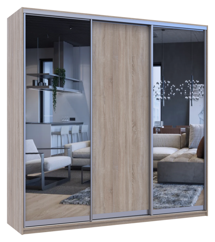 Шкаф купе Doros Сити Лайт Дуб сонома 1 ДСП / 2 Зеркала 225х60х225 (42002136)