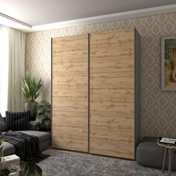 Шкаф купе Doros G-Caiser Графит / Дуб Эвок 2 ДСП / 3 части 180х60х240 (42005014)