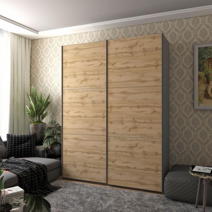 Шкаф купе Doros G-Caiser Графит / Дуб Эвок 2 ДСП / 3 части 180х60х240 (42005014)