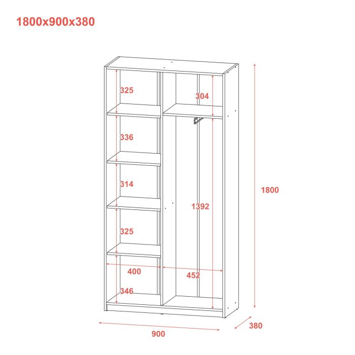 Распашной шкаф Doros Студент Графит/Белый 90х38х180 (44900273)