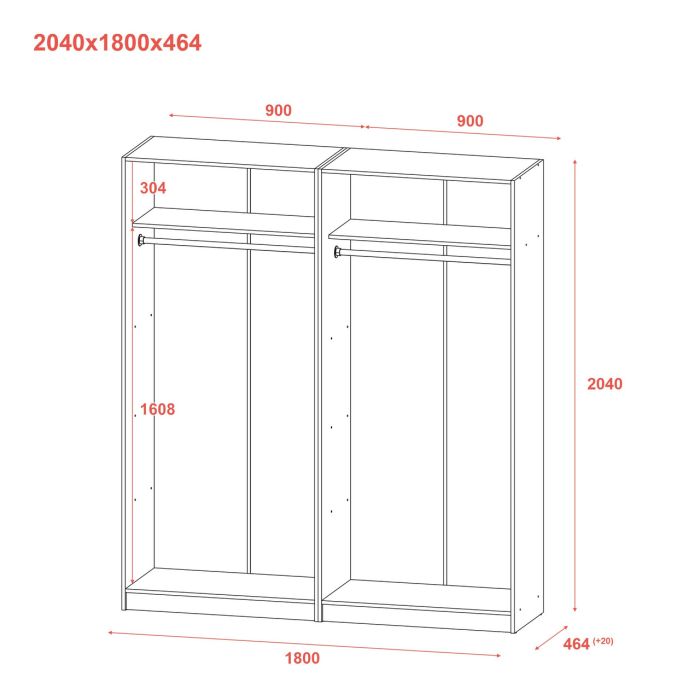 Шкаф для одежды Doros Промо Серый 2+2 ДСП 180х48х204 (80737766)