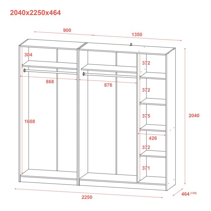 Шкаф для одежды Doros Промо Серый 2+3 ДСП 225х48х204 (80737767)