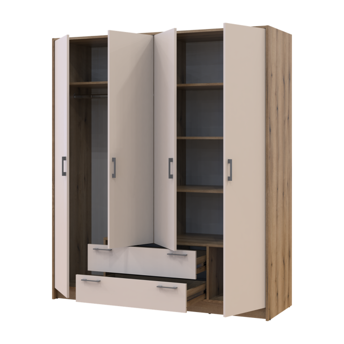 Распашной шкаф для одежды Doros Ронди Дуб Артизан/Кашемир 4ДСП 160х52х195 (80737825)