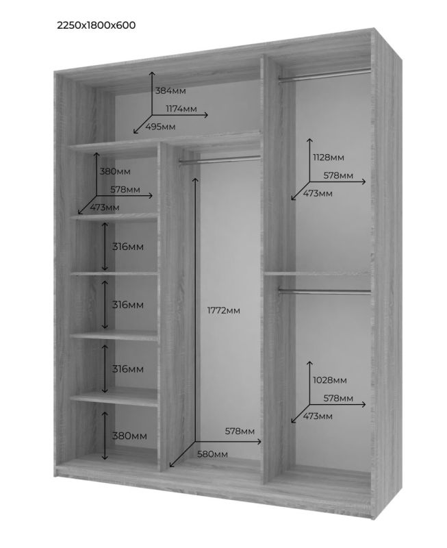 Шкаф купе Doros Сити Лайт Кашемир 3 ДСП 180х60х225 (80736365)