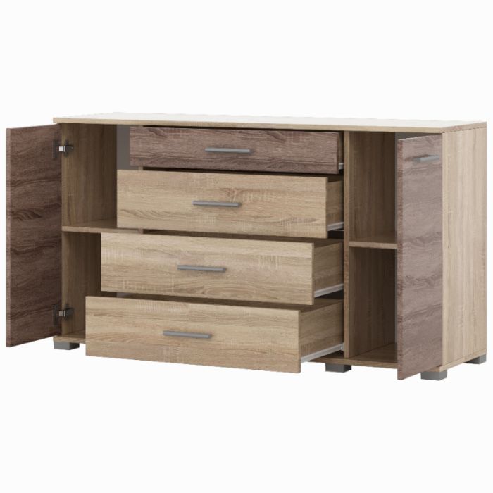 Комод для гостиной Эверест Бриз К-6 130х38х72.5 сонома + трюфель (телескопы) (DTM-2477)