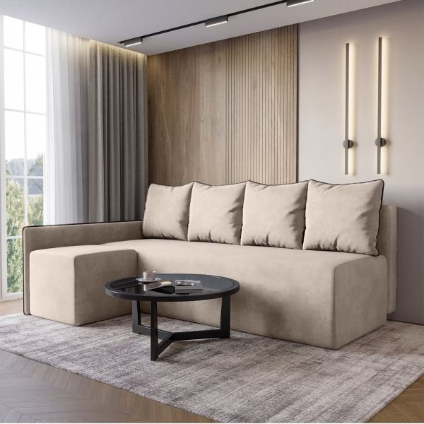 Угловой диван ортопедический iSmart MORRO Maxi еврокнижка 205x149 см (матрас Silver) светло-бежевый Laura 2 (ISM-051364)