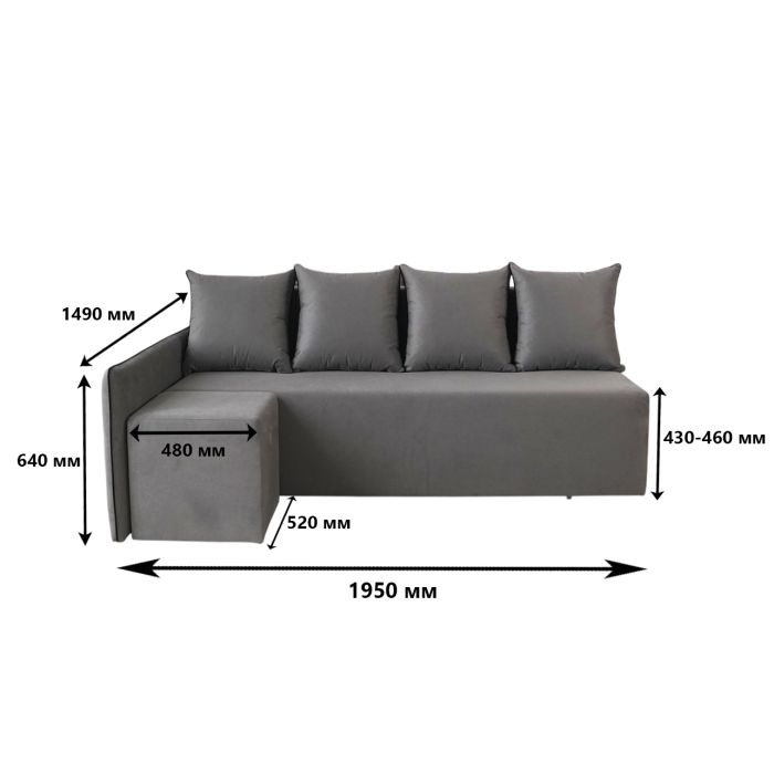 Угловой диван ортопедический iSmart MORRO Maxi еврокнижка 205x149 см (матрас Lux) графит Laura 15 (ISM-051349)