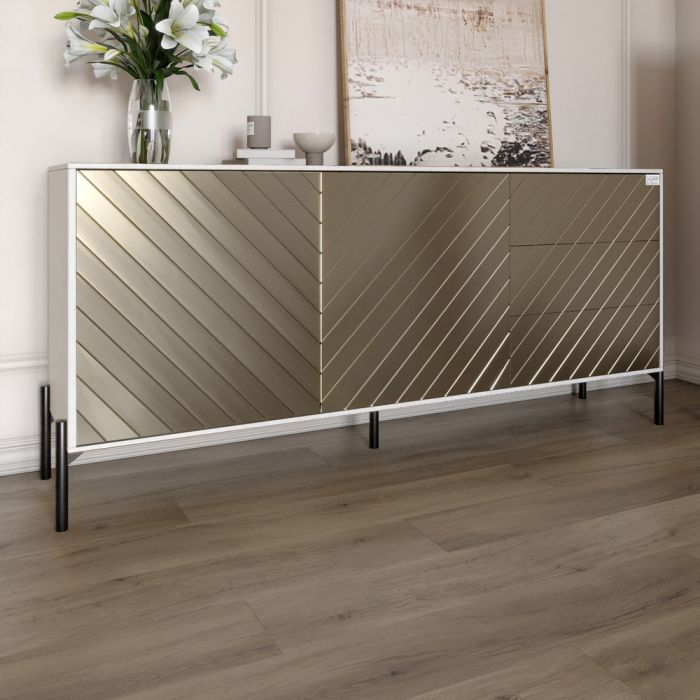 Комод с черными металлическими ножками LION Амарант 168x40x76,5 см Бетон Style/Перламутровый металлик (RAL-7048) 1680x400x765 мм (LION-041923)