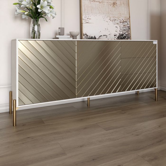Комод с золотыми металлическими ножками LION Амарант 168x40x76,5 см Бетон Style/Перламутровый металлик (RAL-7048) 1680x400x765 мм (LION-041972)