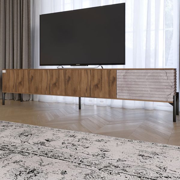 Тумба под телевизор на черных металлических ножках LION Грей Дуб Ливорно/Камень (LION-042552)