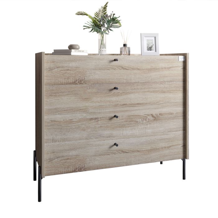 Комод с 4 ящиками LION Wood с черными ножками 100х90х45 см Дуб Сонома (LION-042980)