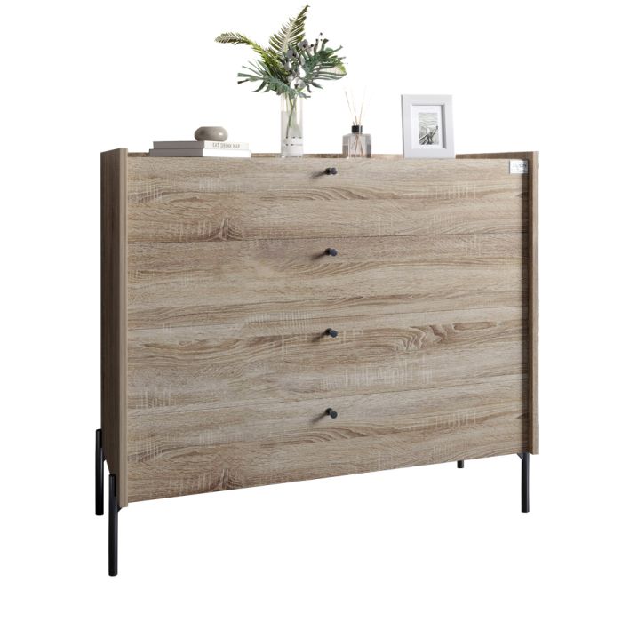 Комод с 4 ящиками LION Wood с черными ножками 100х90х45 см Дуб Сонома Трюфель (LION-042981)