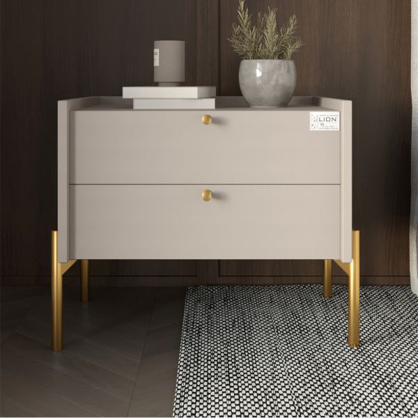 Тумба прикроватная LION Wood с двумя ящиками Кашемир (золотые ножки) (LION-041355) ТОП