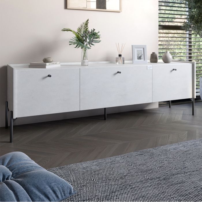Тумба под телевизор на 3 ящика LION Wood с черными ножками 160х65х40 см Бетон style (LION-043094)