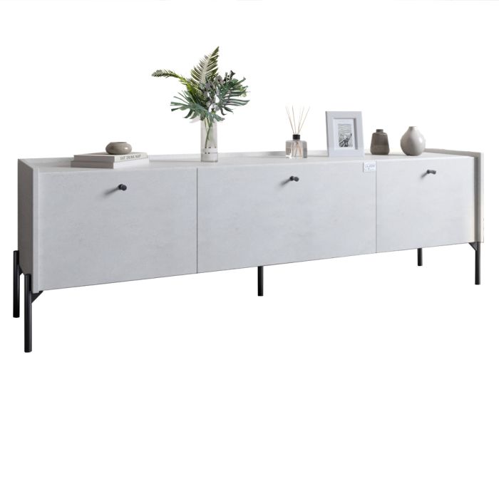 Тумба под телевизор на 3 ящика LION Wood с черными ножками 160х65х40 см Бетон style (LION-043094)