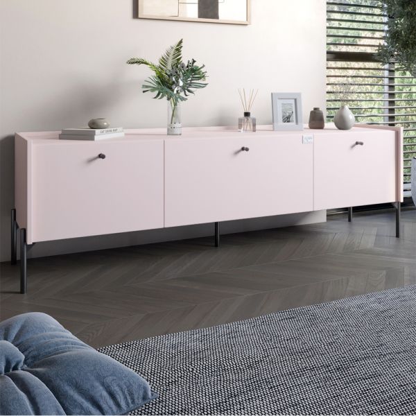 Тумба под телевизор на 3 ящика LION Wood с черными ножками 160х65х40 см Розовый (LION-043103)