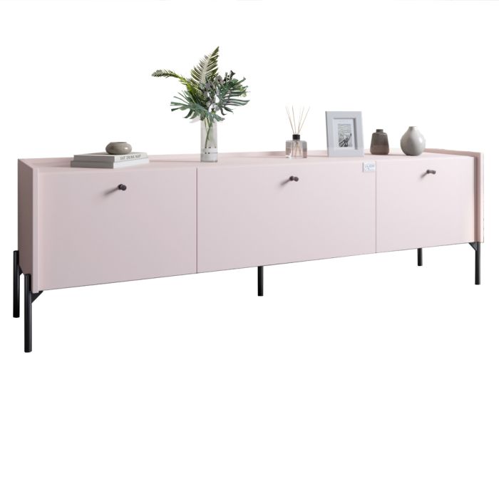 Тумба под телевизор на 3 ящика LION Wood с черными ножками 160х65х40 см Розовый (LION-043103)