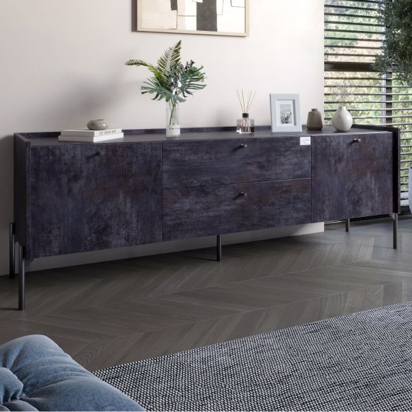 Тумба под телевизор с ящиками LION Wood с черными ножками 180х50х40 см Бетон темный (LION-043124)