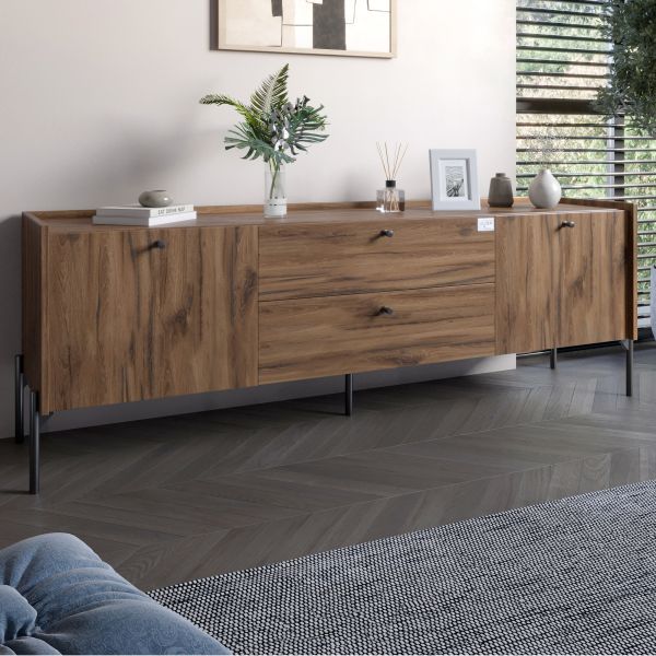 Тумба под телевизор с ящиками LION Wood с черными ножками 180х50х40 см Дуб Ливорно (LION-043128)
