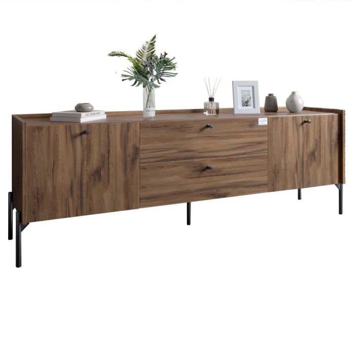 Тумба под телевизор с ящиками LION Wood с черными ножками 180х50х40 см Дуб Ливорно (LION-043128)