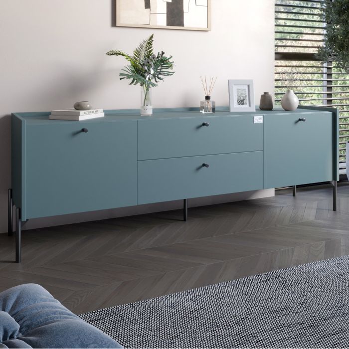 Тумба под телевизор с ящиками LION Wood с черными ножками 180х50х40 см Гранит серый (LION-043125)