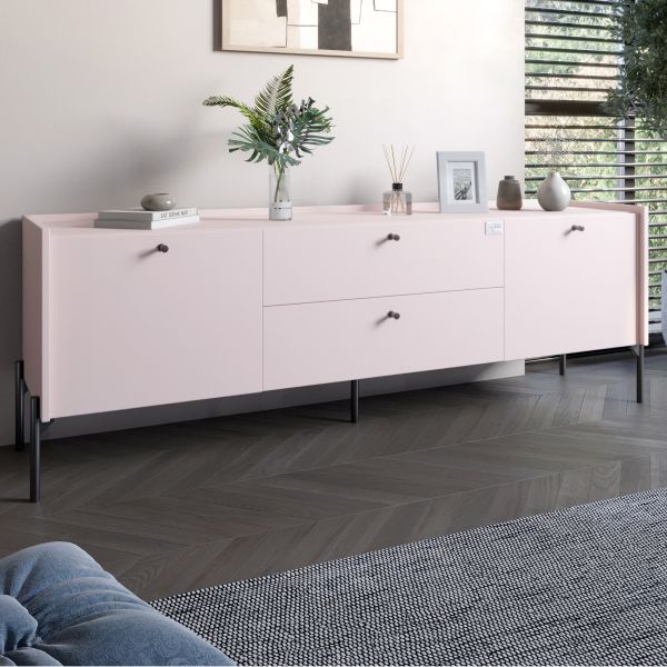 Тумба под телевизор с ящиками LION Wood с черными ножками 180х50х40 см Розовый (LION-043133)