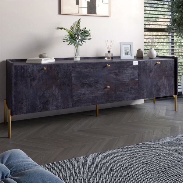 Тумба под телевизор с ящиками LION Wood с золотыми ножками 180х50х40 см Бетон темный (LION-043110)