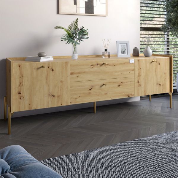 Тумба под телевизор с ящиками LION Wood с золотыми ножками 180х50х40 см Дуб Артизан (LION-043113)