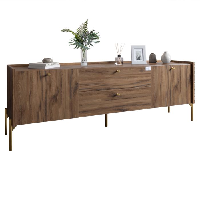 Тумба под телевизор с ящиками LION Wood с золотыми ножками 180х50х40 см Дуб Ливорно (LION-043114)