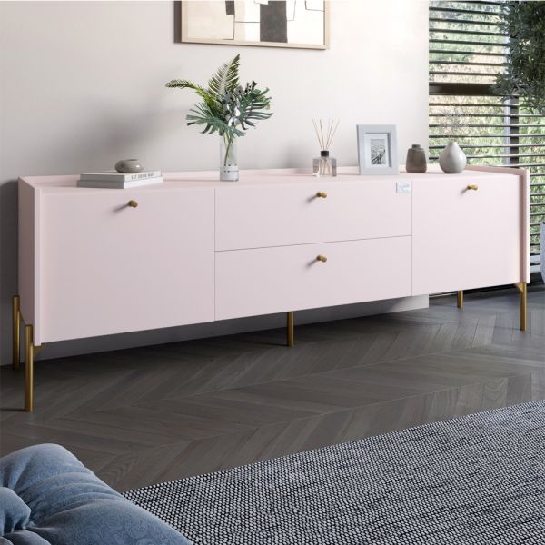 Тумба под телевизор с ящиками LION Wood с золотыми ножками 180х50х40 см Розовый (LION-043119)