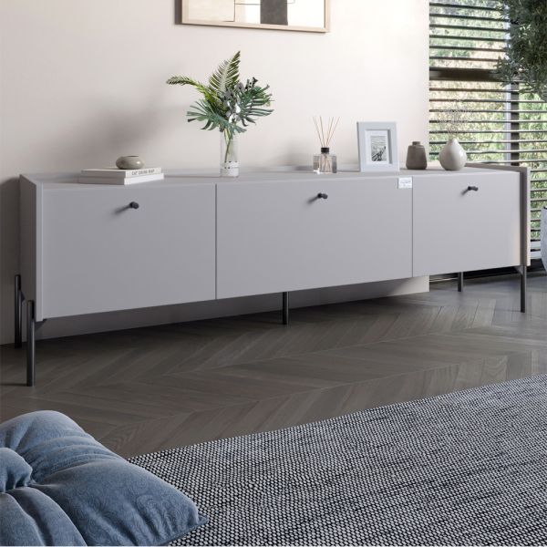 Тумба под телевизор на 3 ящика LION Wood с черными ножками 160х65х40 см Кашемир (LION-043141)