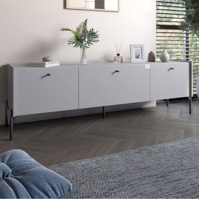 Тумба под телевизор на 3 ящика LION Wood с черными ножками 160х65х40 см Кашемир (LION-043141)