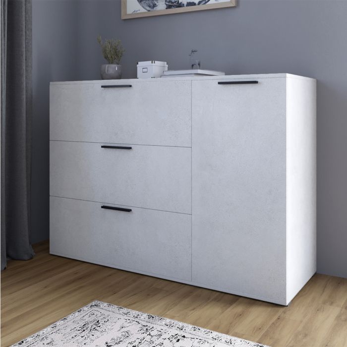 Комод LION Краш с тремя выдвижными ящиками и закрытыми полками Бетон style (LION-044147)